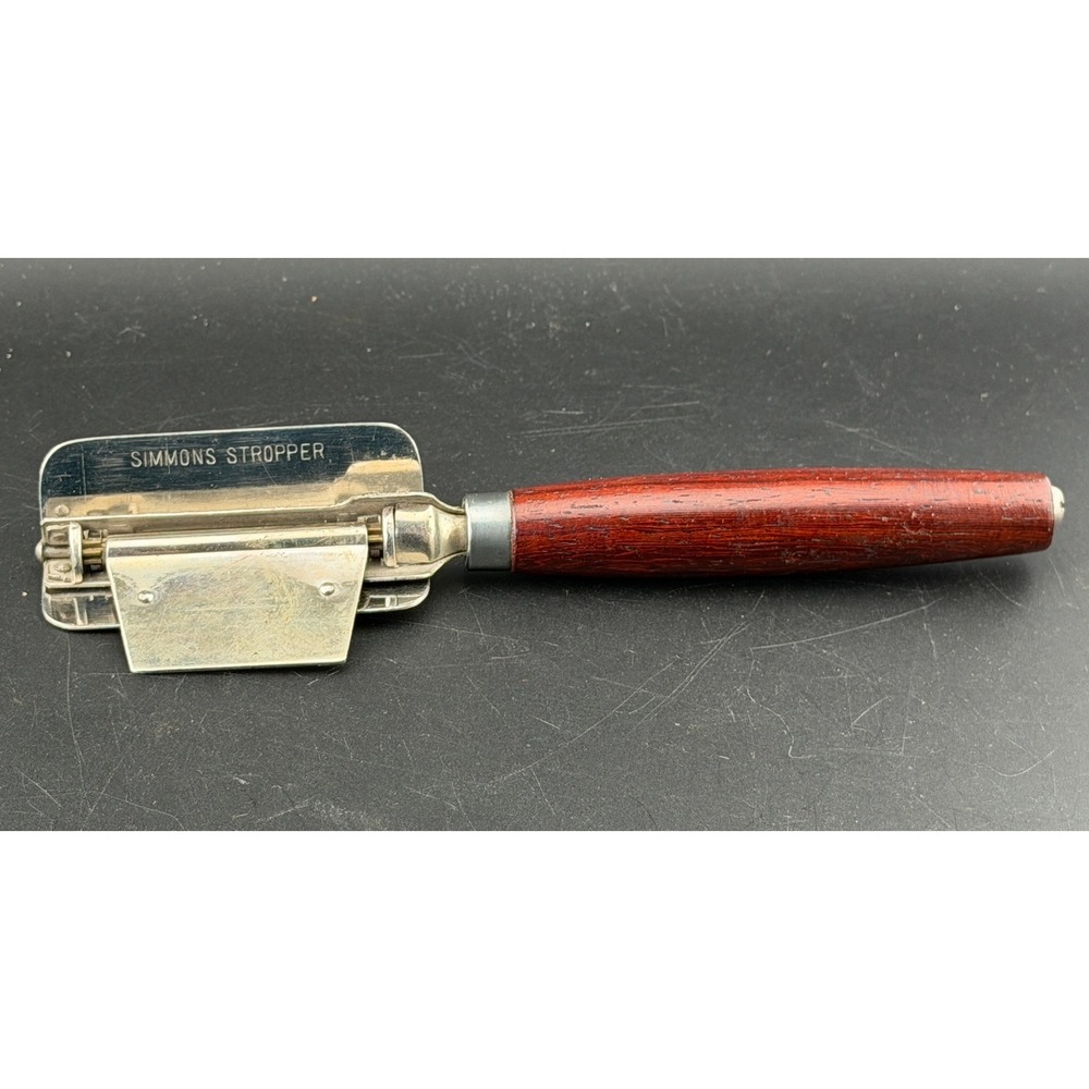 Vintage Simmons Stropper-Safety Razor Blade Sharpener, Wood Handle Pat 1907 1908